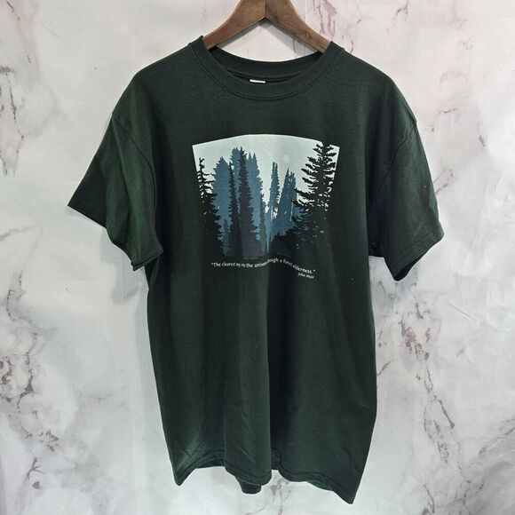 John Muir T Shirt Mens XL Green Mountains Forest Wilderness Hiking Nature Sierra - Picture 1 of 10